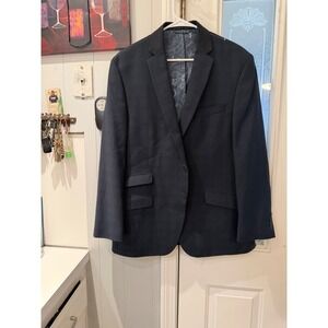 Van Heusen Studio Mens Navy Blue Plaid Blazer Elbow Patches Sport Coat 44R